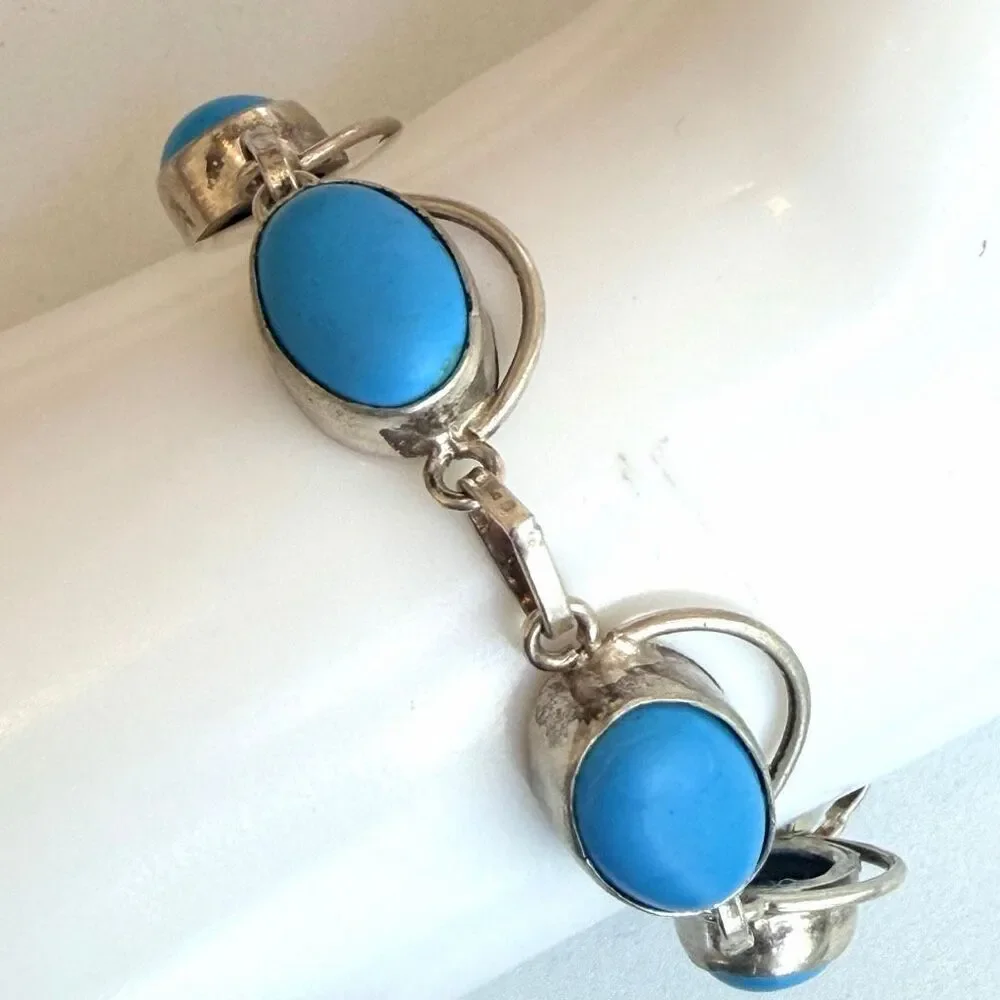 Silver Turquoise tone Link Bracelet silver tone